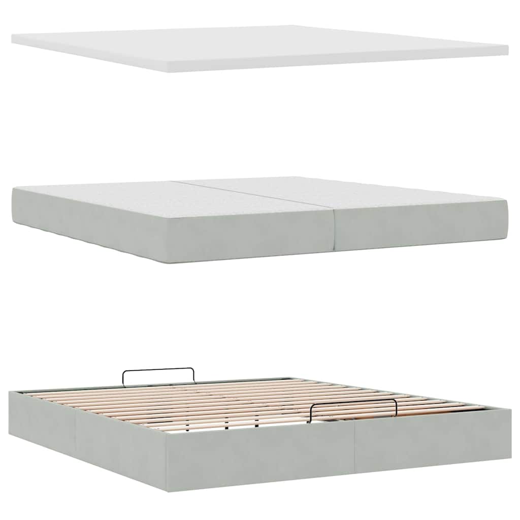 vidaXL Ottoman-Bett mit Matratzen & LEDs Hellgrau 200x200 cm Samt