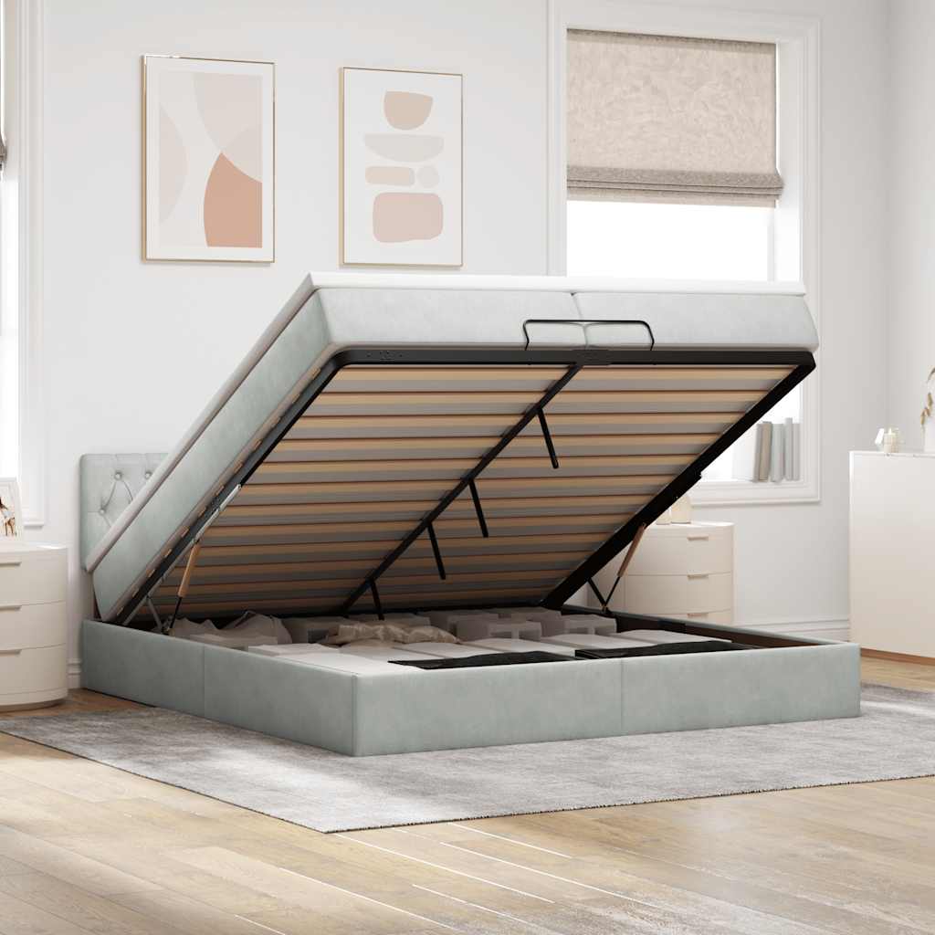 vidaXL Ottoman-Bett mit Matratzen & LEDs Hellgrau 200x200 cm Samt