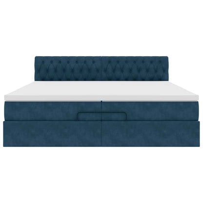 Ottoman-Bett mit Matratzen & LED Dunkelblau 200x200 cm Samt