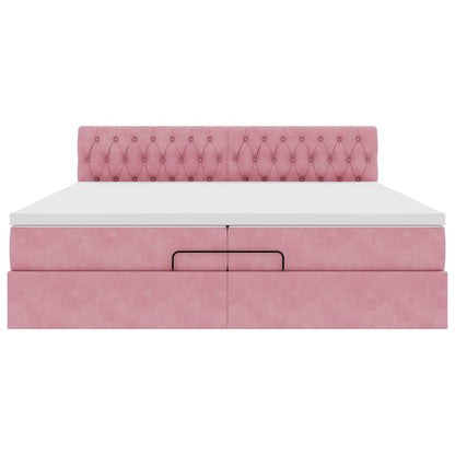 Ottoman-Bett mit Matratzen & LEDs Rosa 200x200 cm Samt