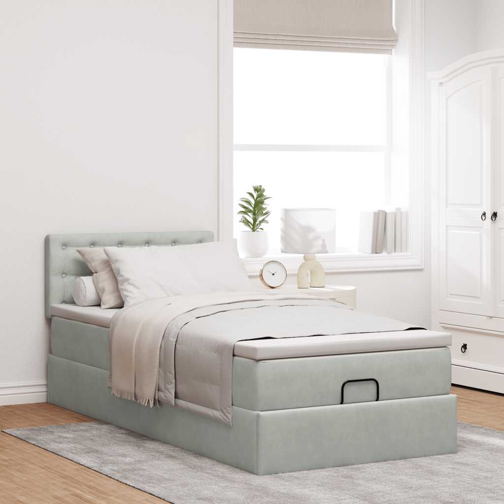 vidaXL Ottoman-Bett mit Matratze & LEDs Hellgrau 80x200 cm Samt