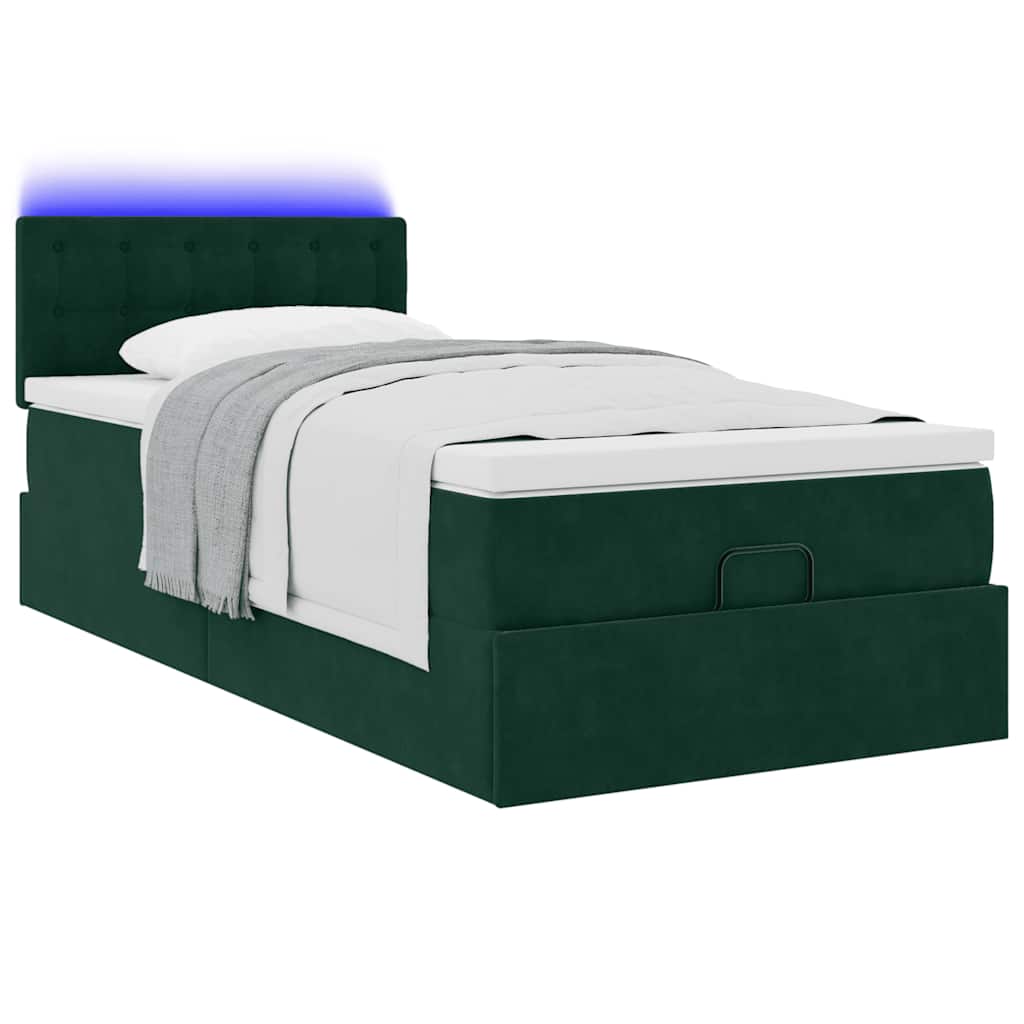 vidaXL Ottomane Bett mit Matratze & LEDs Dunkelgrün 80x200 cm Samt