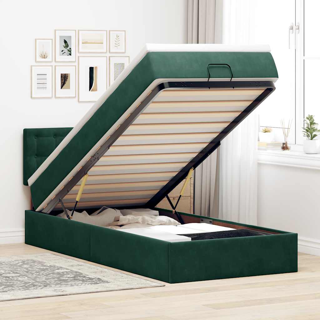 vidaXL Ottomane Bett mit Matratze & LEDs Dunkelgrün 80x200 cm Samt
