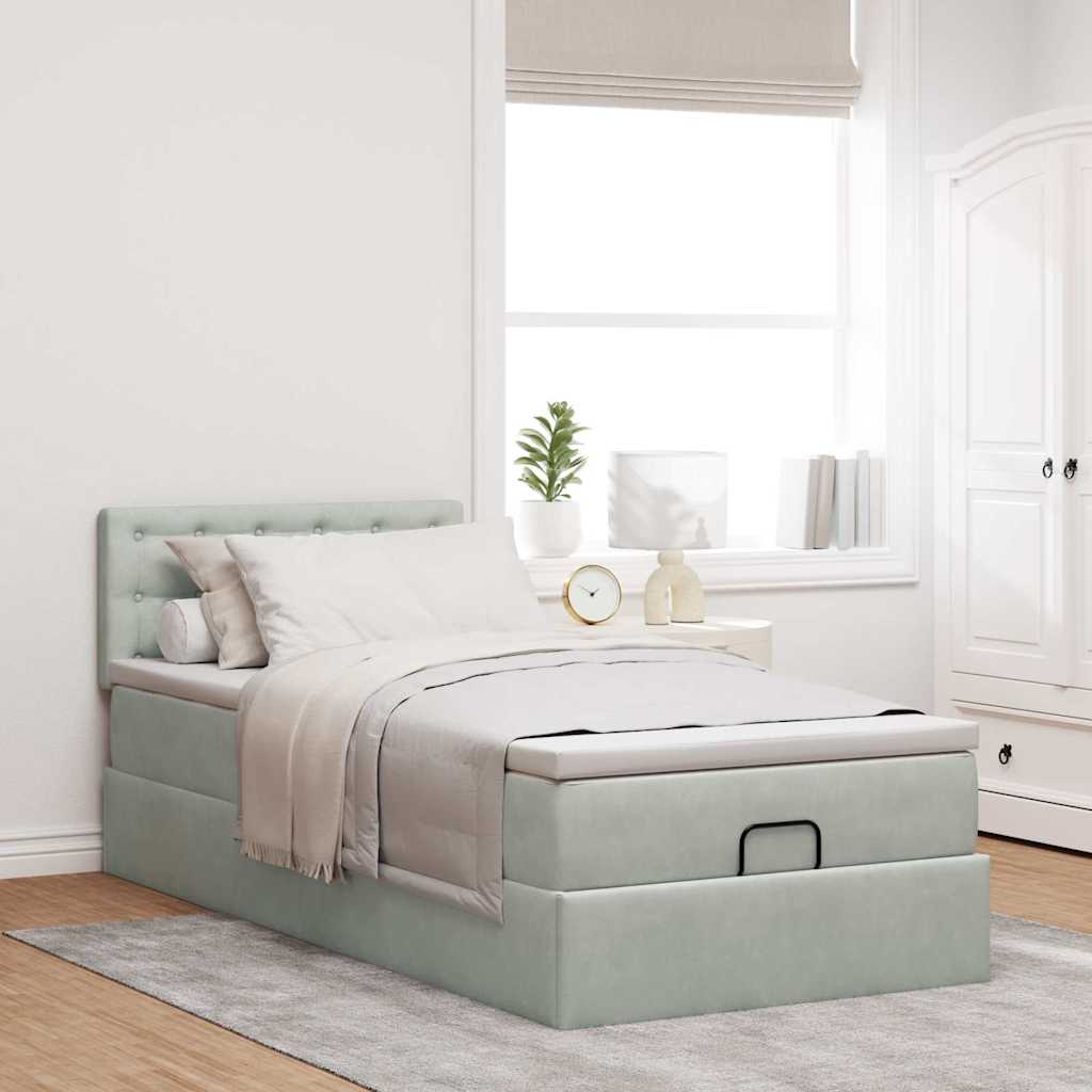 vidaXL Lit ottoman avec matelas et LED Gris clair 90x190 cm Velours