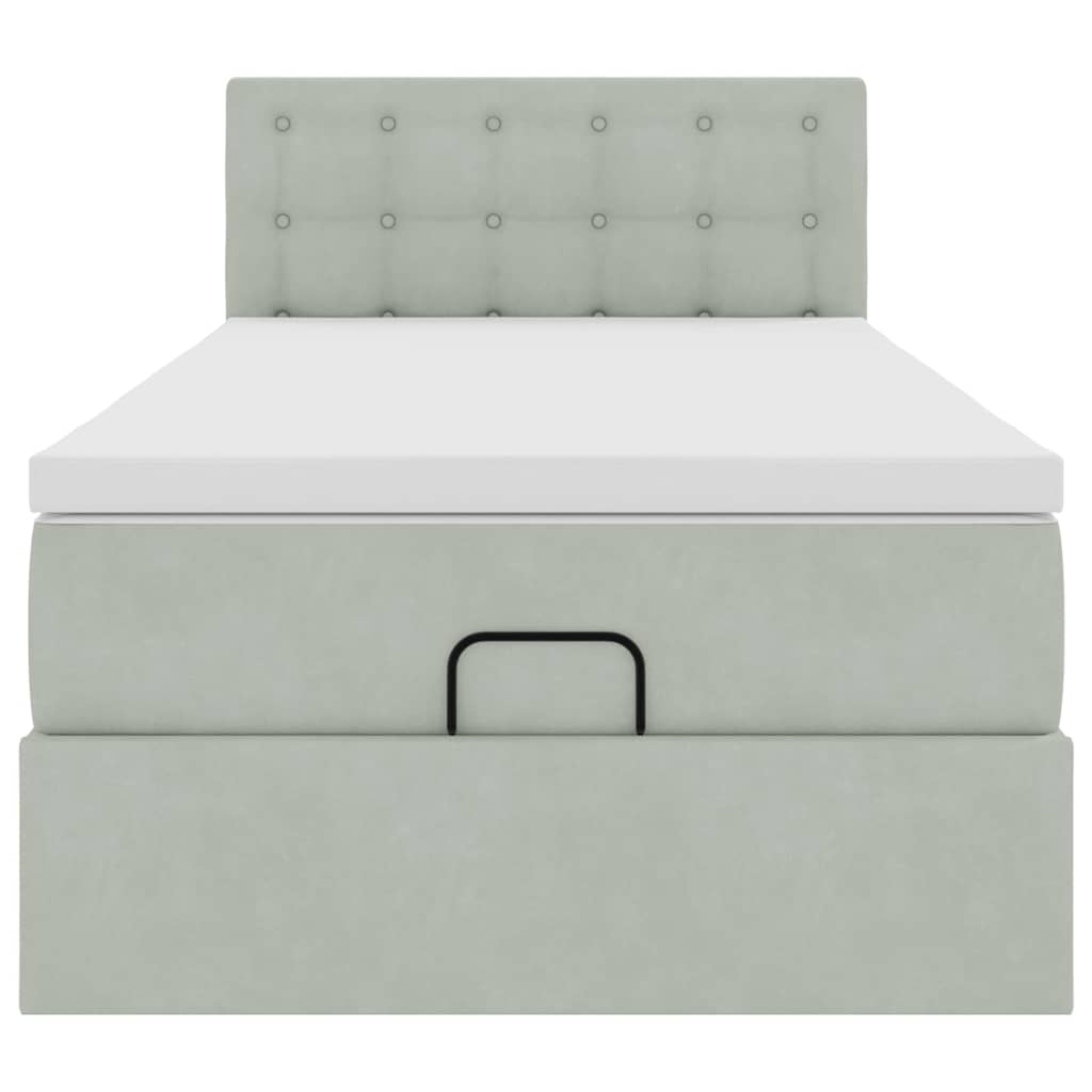 Ottoman-Bett mit Matratze & LEDs Hellgrau 90x190 cm Samt