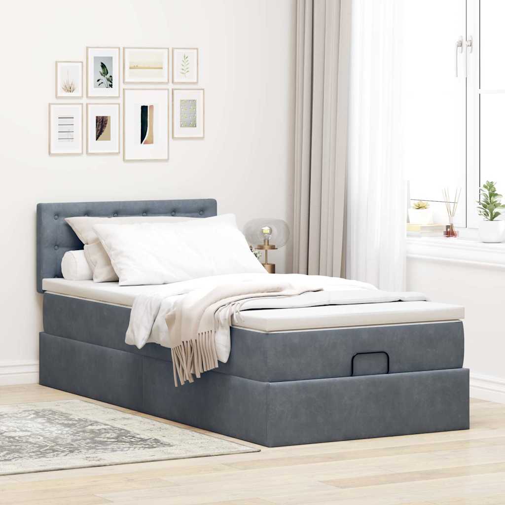 vidaXL Ottoman-Bett mit Matratze & LEDs Dunkelgrau 90x190 cm Samt