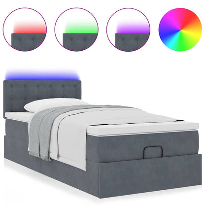 Ottoman-Bett mit Matratze & LEDs Dunkelgrau 90x190 cm Samt