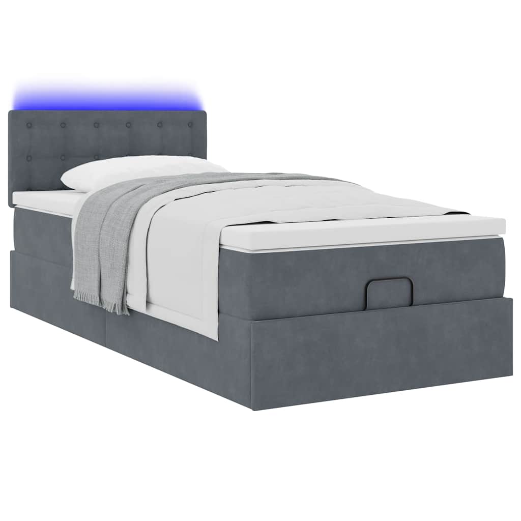 Ottoman-Bett mit Matratze & LEDs Dunkelgrau 90x190 cm Samt