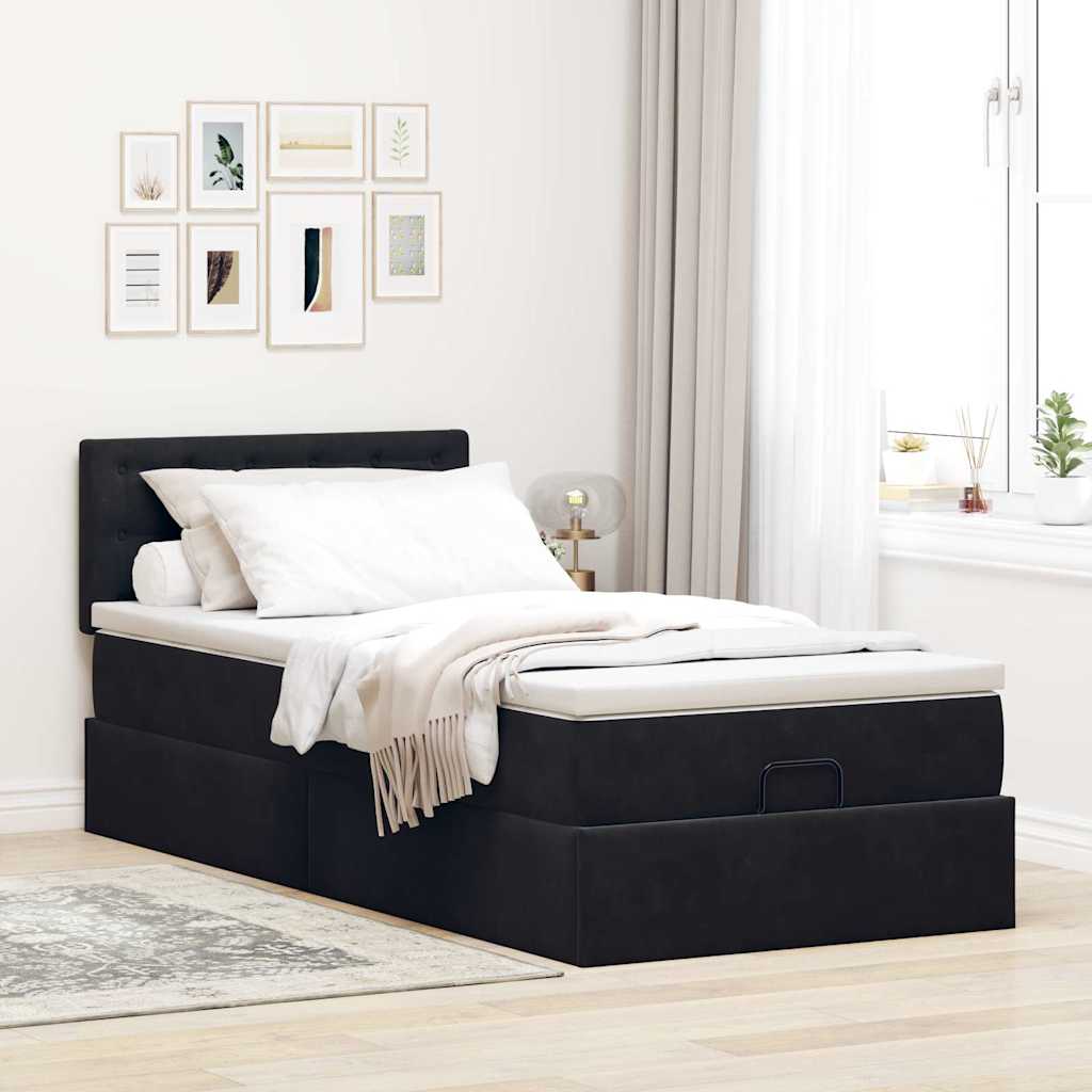 vidaXL Lit ottoman avec matelas et LED Noir 90x190 cm Velours