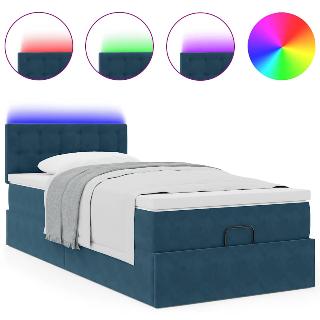 vidaXL Ottoman-Bett mit Matratze & LEDs Dunkelblau 90x190 cm Samt