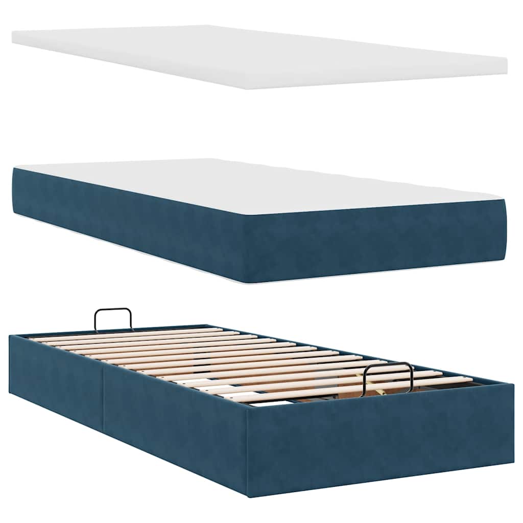 vidaXL Ottoman-Bett mit Matratze & LEDs Dunkelblau 90x190 cm Samt