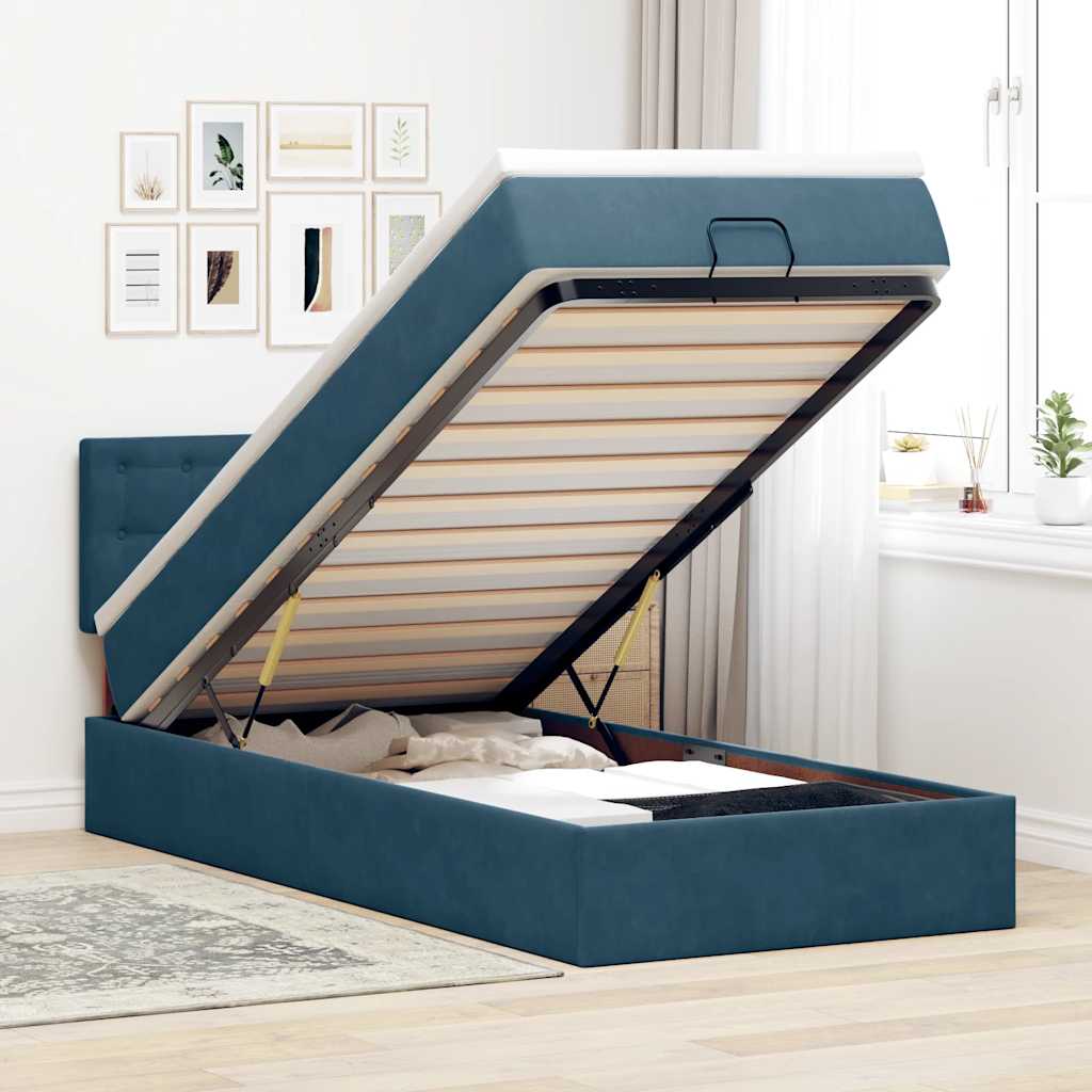 vidaXL Ottoman-Bett mit Matratze & LEDs Dunkelblau 90x190 cm Samt