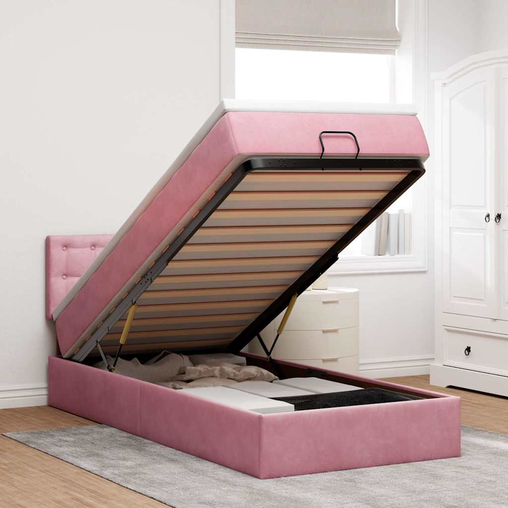 vidaXL Ottoman-Bett mit Matratze & LEDs Rosa 90x190 cm Samt