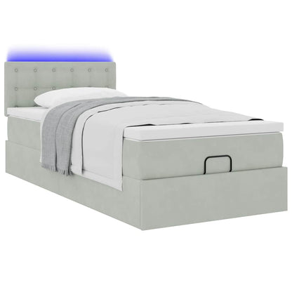 vidaXL Ottoman-Bett mit Matratze & LEDs Hellgrau 90x200 cm Samt