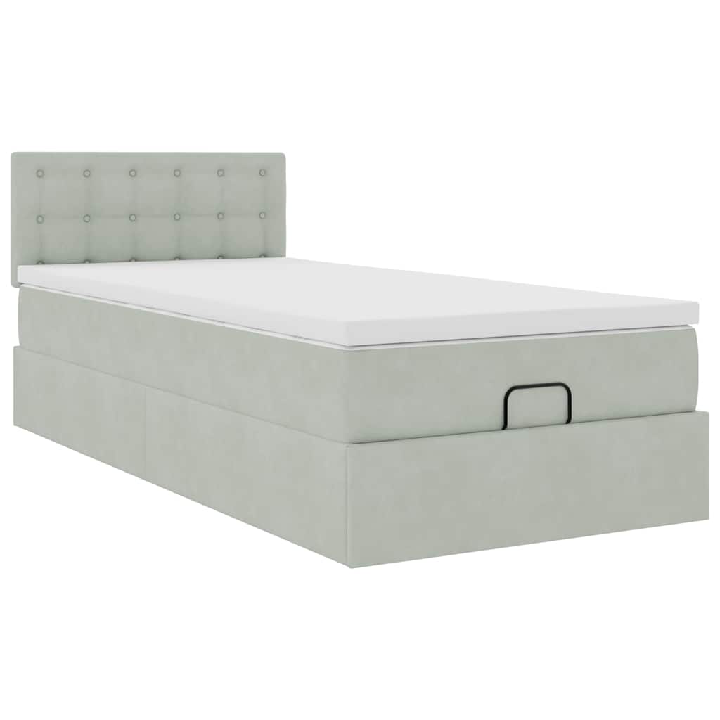 vidaXL Ottoman-Bett mit Matratze & LEDs Hellgrau 90x200 cm Samt
