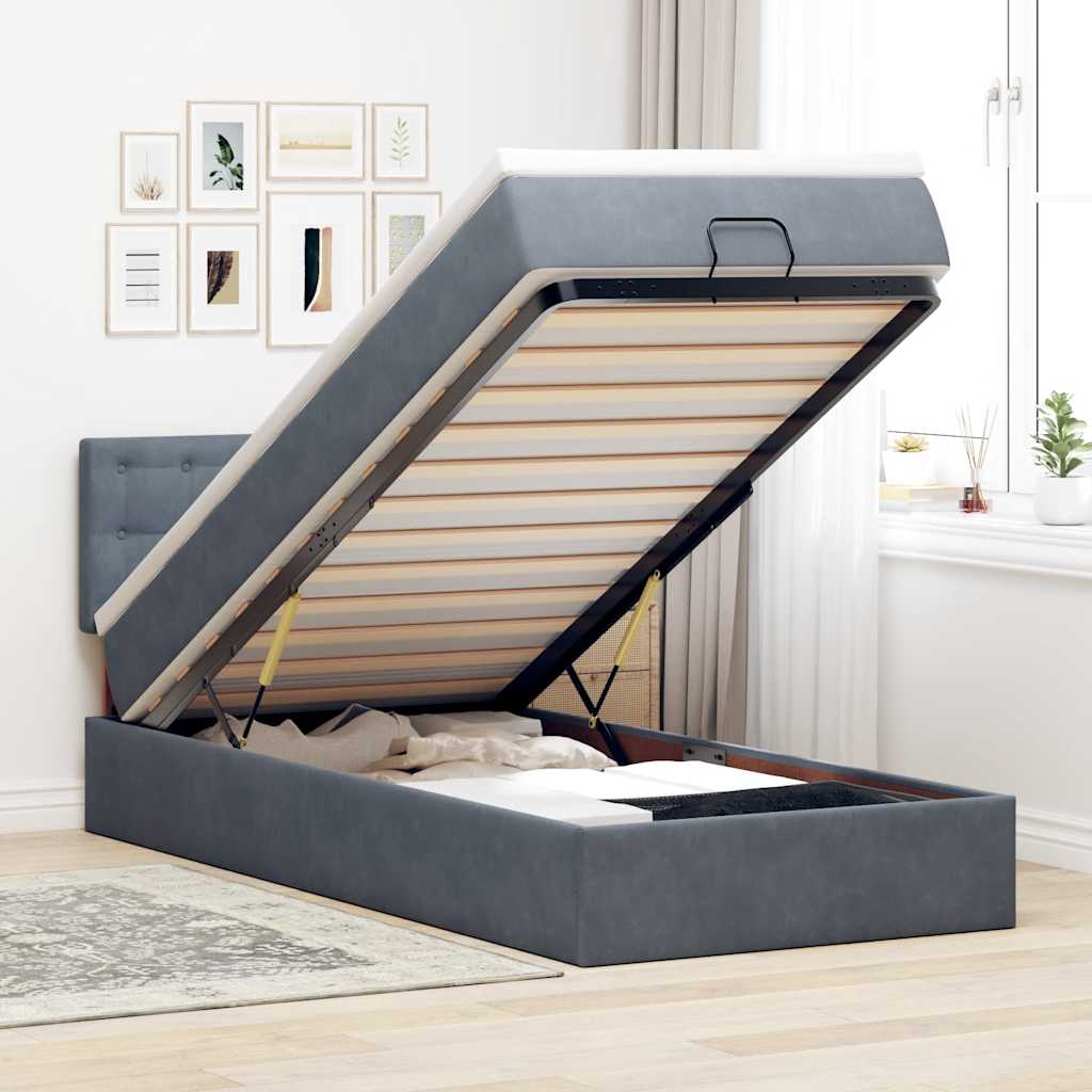 vidaXL Lit ottoman avec matelas et LED gris foncé 90x200 cm velours
