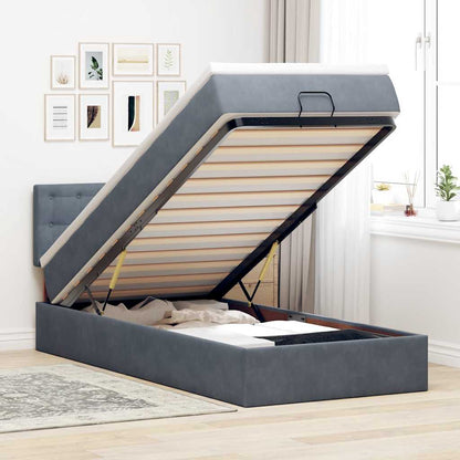 vidaXL Lit ottoman avec matelas et LED gris foncé 90x200 cm velours