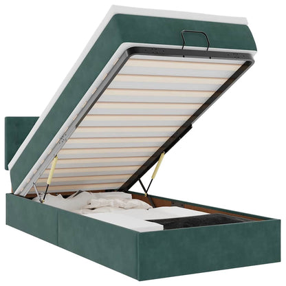 vidaXL Ottomane Bett mit Matratze & LEDs Dunkelgrün 90x200 cm Samt