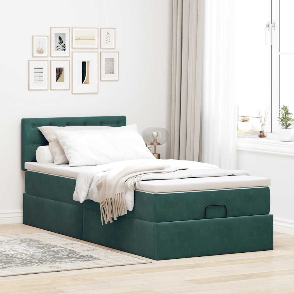 vidaXL Ottomane Bett mit Matratze & LEDs Dunkelgrün 90x200 cm Samt