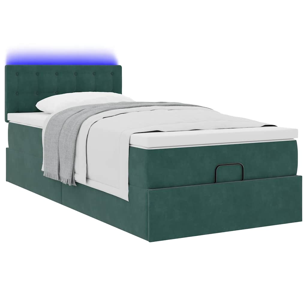 vidaXL Ottomane Bett mit Matratze & LEDs Dunkelgrün 90x200 cm Samt