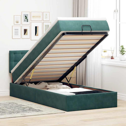vidaXL Ottomane Bett mit Matratze & LEDs Dunkelgrün 90x200 cm Samt