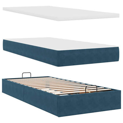 Ottoman-Bett mit Matratze & LEDs Dunkelblau 90x200 cm Samt