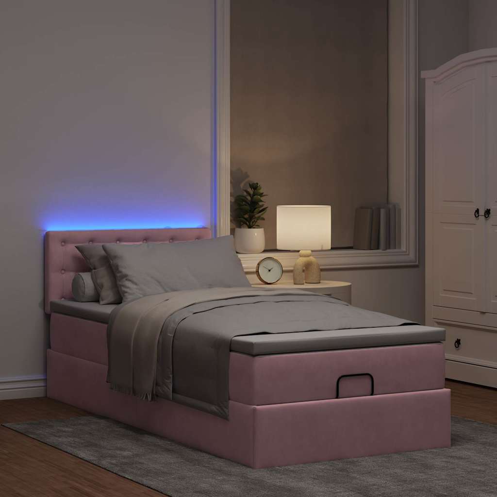 vidaXL Ottoman-Bett mit Matratze & LEDs Rosa 90x200 cm Samt