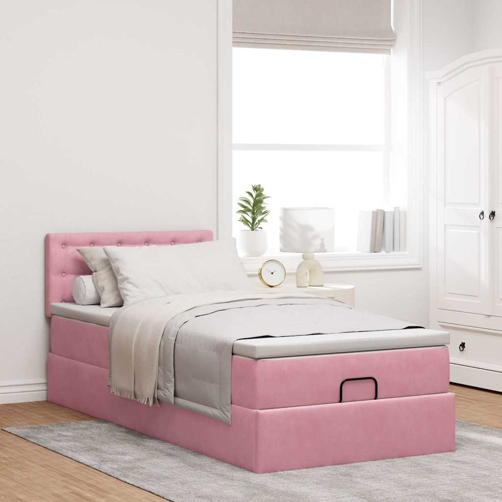 vidaXL Ottoman-Bett mit Matratze & LEDs Rosa 90x200 cm Samt