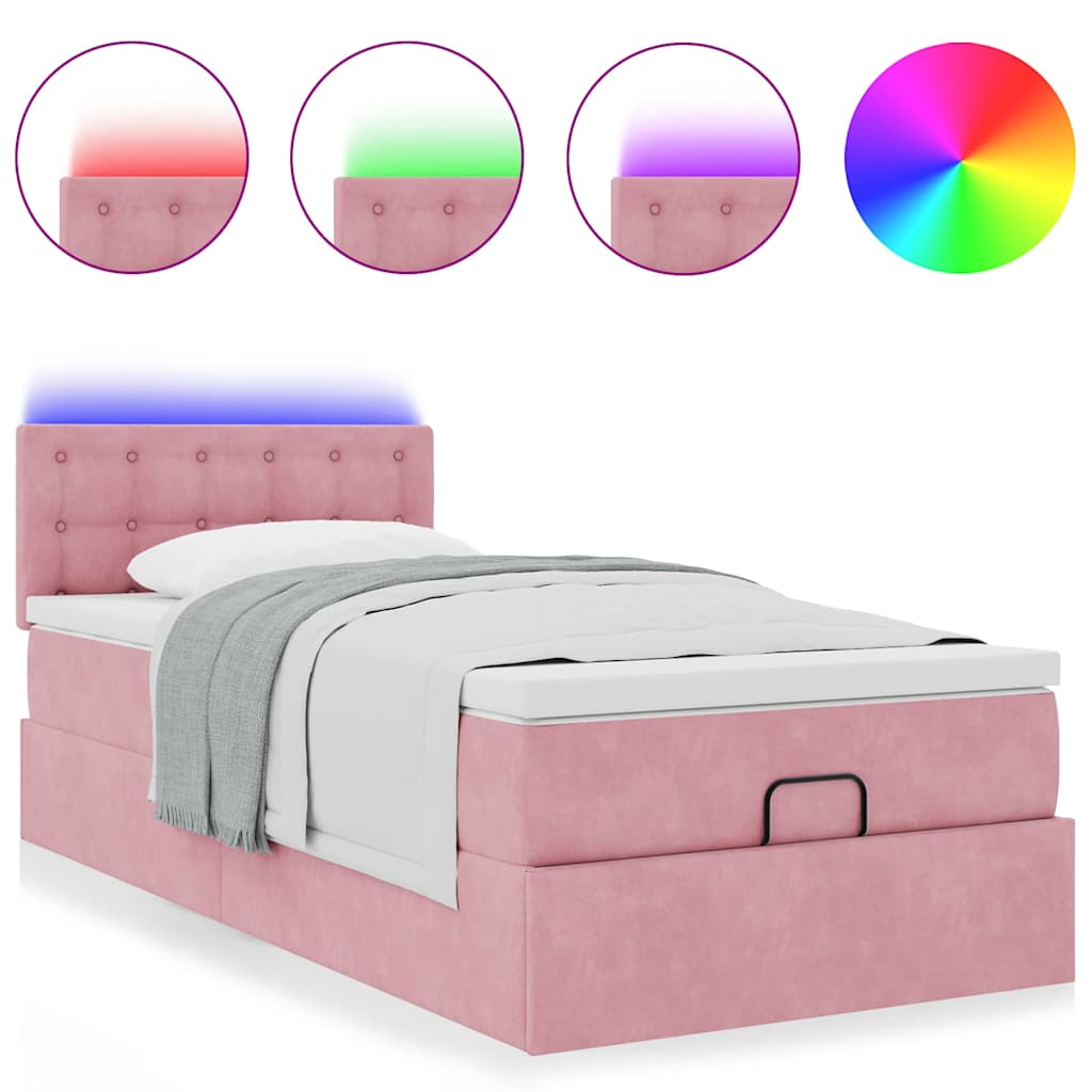 vidaXL Ottoman-Bett mit Matratze & LEDs Rosa 90x200 cm Samt