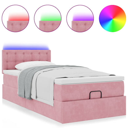 vidaXL Ottoman-Bett mit Matratze & LEDs Rosa 90x200 cm Samt