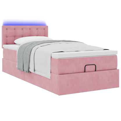 vidaXL Ottoman-Bett mit Matratze & LEDs Rosa 90x200 cm Samt