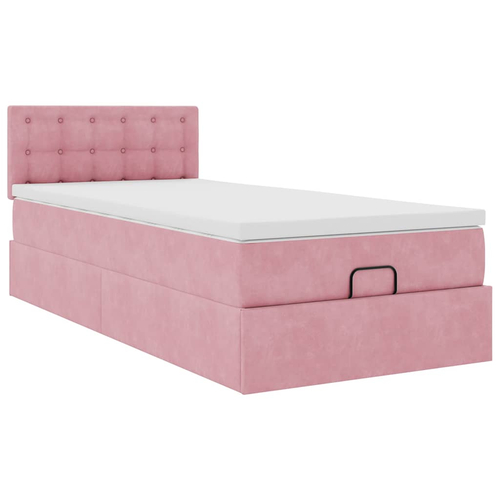 vidaXL Ottoman-Bett mit Matratze & LEDs Rosa 90x200 cm Samt