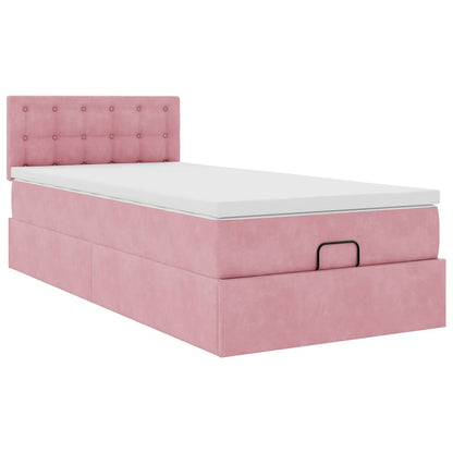 vidaXL Ottoman-Bett mit Matratze & LEDs Rosa 90x200 cm Samt