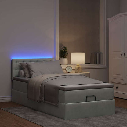 vidaXL Ottoman-Bett mit Matratze & LEDs Hellgrau 100x200 cm Samt