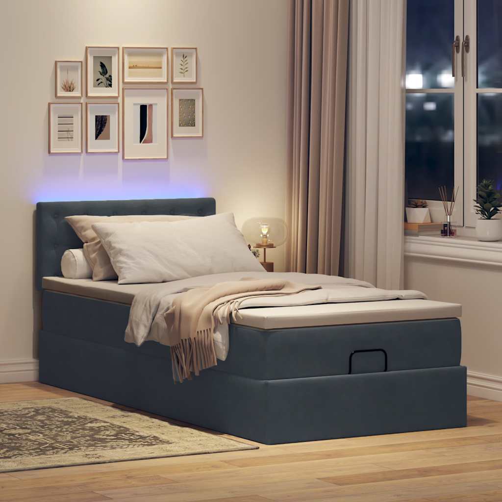vidaXL Ottoman-Bett mit Matratze & LEDs Dunkelgrau 100x200 cm Samt