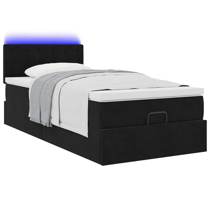 vidaXL Ottoman-Bett mit Matratze & LEDs Schwarz 100x200 cm Samt