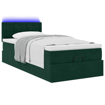 vidaXL Ottoman-Bett mit Matratze & LEDs Dunkelgrün 100x200 cm Samt