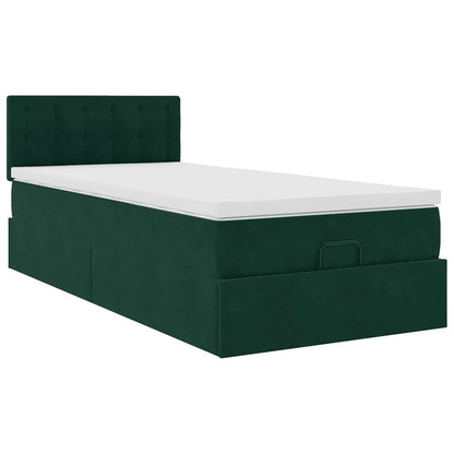 vidaXL Ottoman-Bett mit Matratze & LEDs Dunkelgrün 100x200 cm Samt