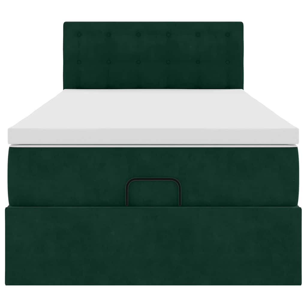 vidaXL Ottoman-Bett mit Matratze & LEDs Dunkelgrün 100x200 cm Samt