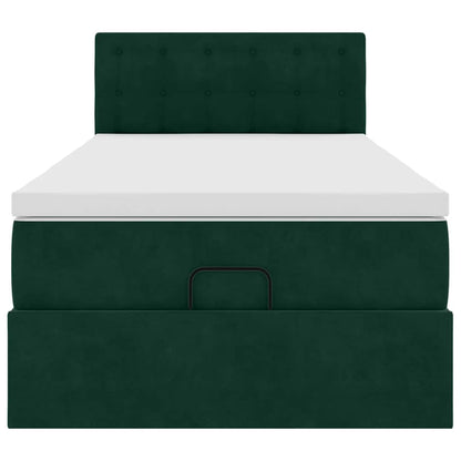 vidaXL Ottoman-Bett mit Matratze & LEDs Dunkelgrün 100x200 cm Samt