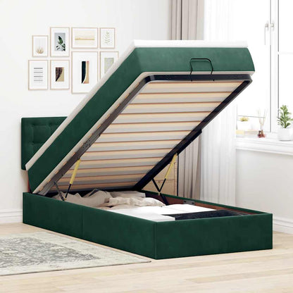 vidaXL Ottoman-Bett mit Matratze & LEDs Dunkelgrün 100x200 cm Samt