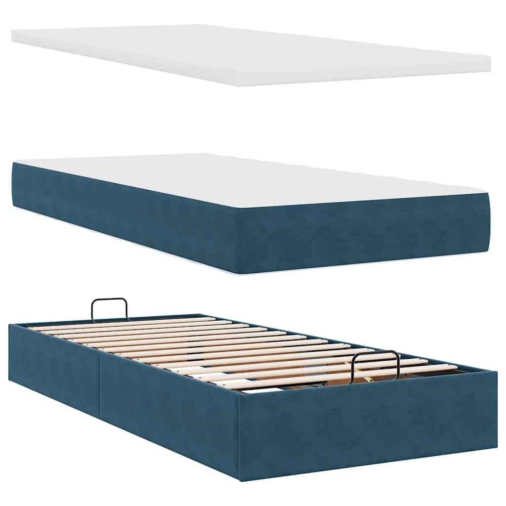 Ottoman-Bett mit Matratze & LEDs Dunkelblau 100x200 cm Samt