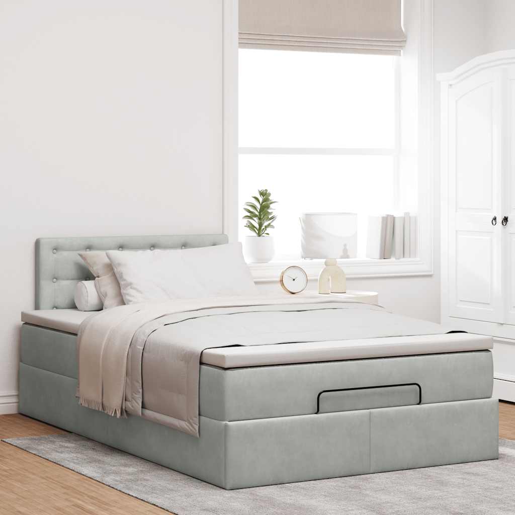 vidaXL Ottomane Bett mit Matratze & LEDs Hellgrau 120x190 cm Samt