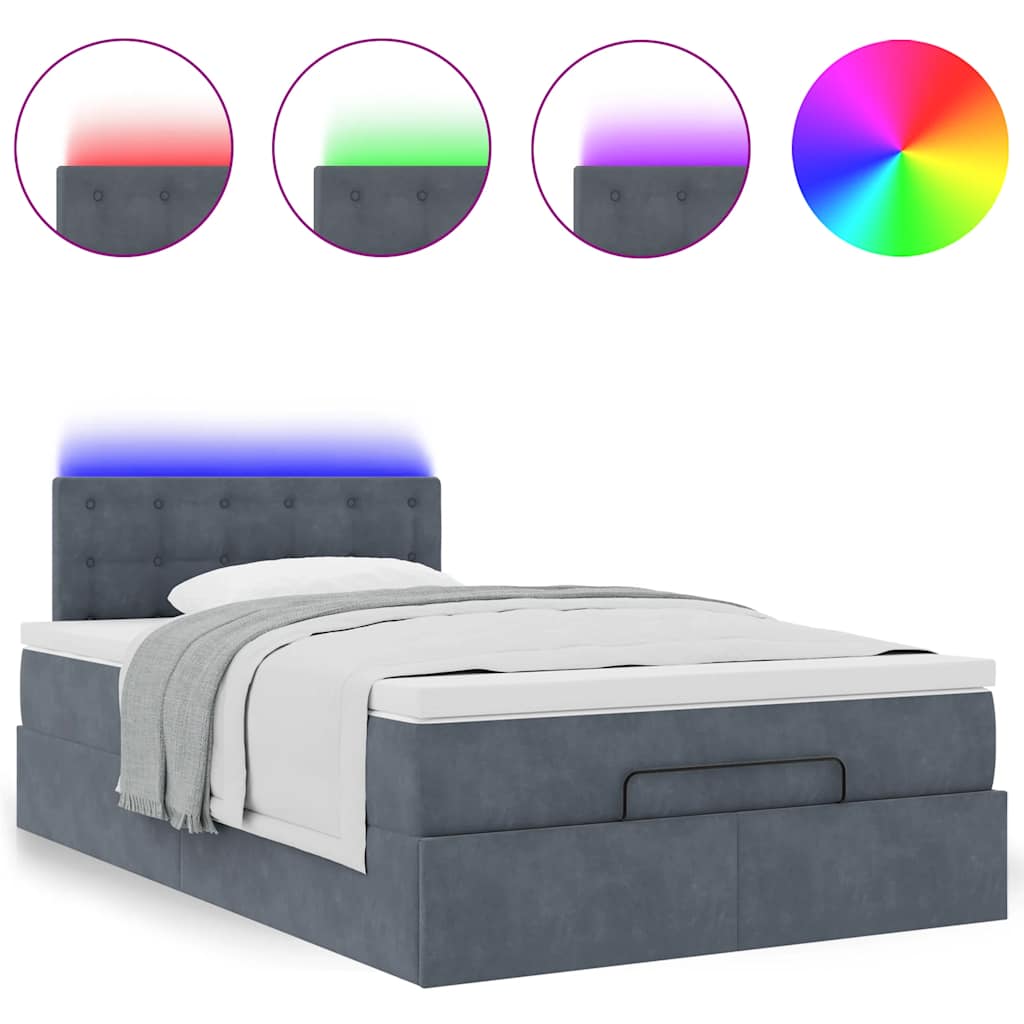 vidaXL Lit ottoman avec matelas et LED gris foncé 120x190 cm velours