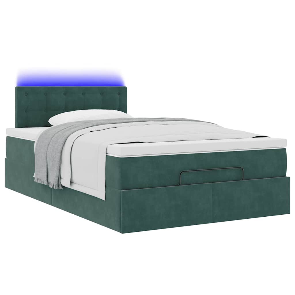 vidaXL Ottomane Bett mit Matratze & LEDs Dunkelgrün 120x190 cm Samt