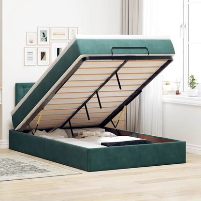 vidaXL Ottomane Bett mit Matratze & LEDs Dunkelgrün 120x190 cm Samt