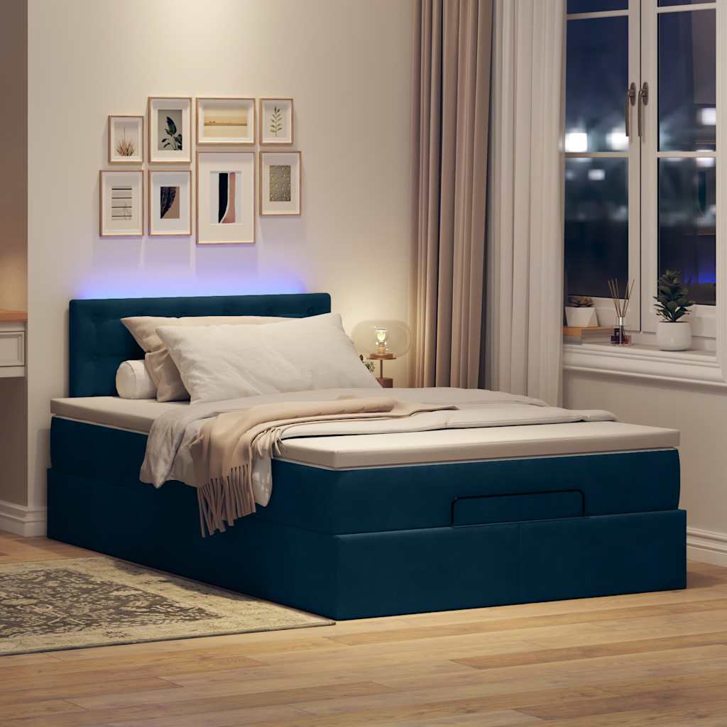 vidaXL Ottomane Bett mit Matratze & LEDs Dunkelblau 120x190 cm Samt