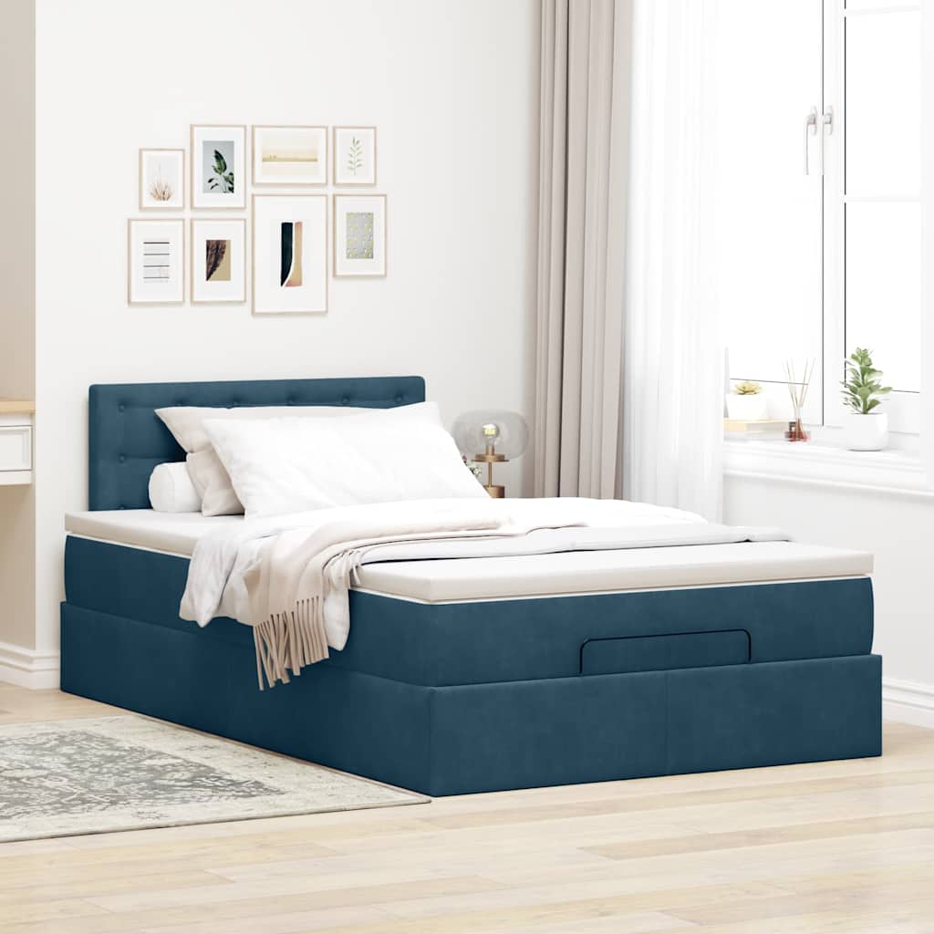 vidaXL Ottomane Bett mit Matratze & LEDs Dunkelblau 120x190 cm Samt