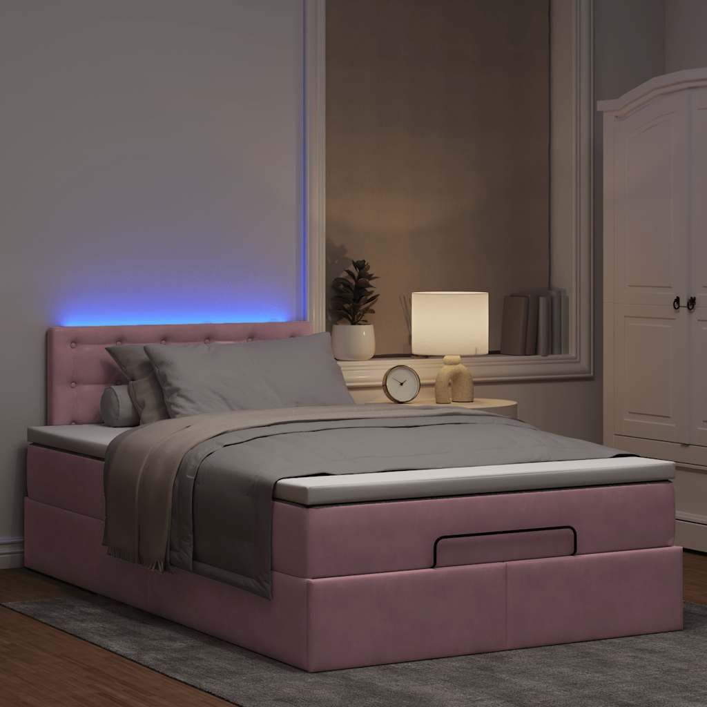 Ottomane Bett mit Matratze & LEDs Rosa 120x190 cm Samt