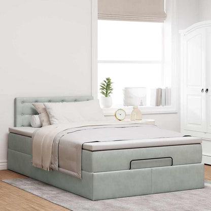 vidaXL Ottoman-Bett mit Matratze & LEDs Hellgrau 120x200 cm Samt